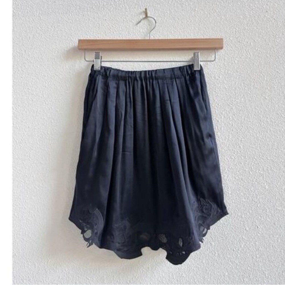IRO 100% Silk Black Lace-Trim Skirt